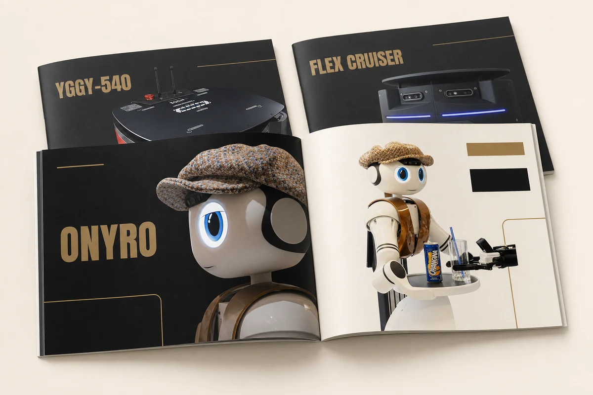 Open ONYRO product presentation with YGGY-540 and FlexCruiser brochures behind it