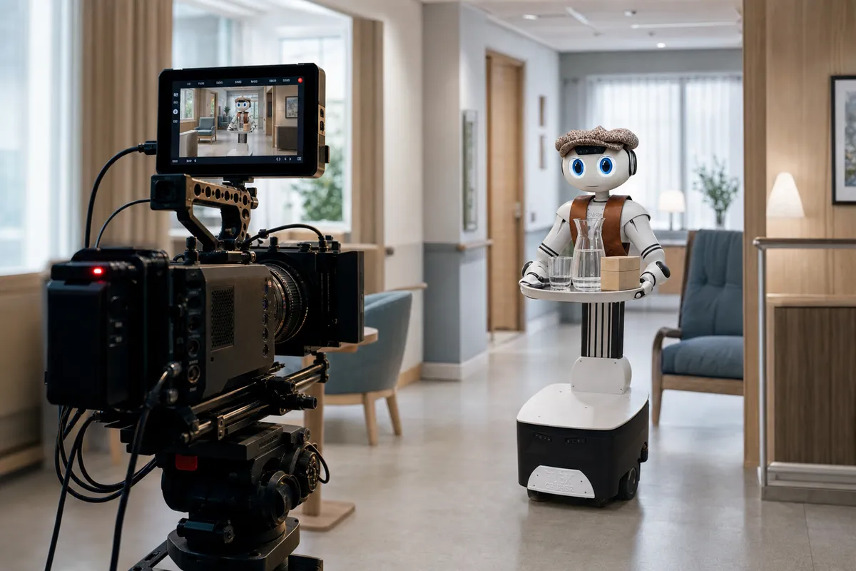 Cinema camera filming ONYRO delivering care supplies in a care facility